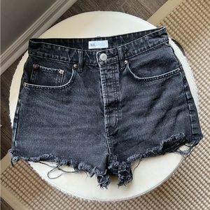 Zara Frayed High Rise Denim Shorts, 6